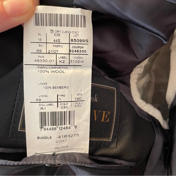 Jos. A. Bank Reserve Reda Italian 100% Wool Super 110’s Black Blazer Size 44S - Picture 6 of 16